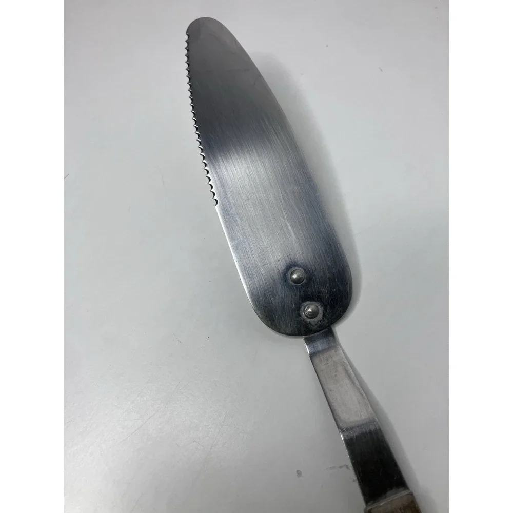 Vintage Stainless Steel USA Pie Cake Cut & Serve Wood Handle 12
